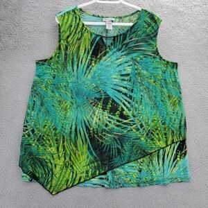Catherines Monterey Mesh Tank Shirt Plus Size 1XW Petite Tropical Green